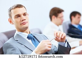 drei, businesspeople, an, versammlung