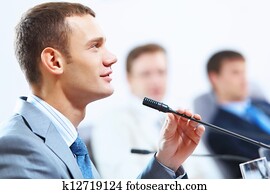 drei, businesspeople, an, versammlung