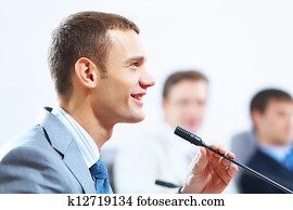 drei, businesspeople, an, versammlung