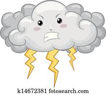 dunkle wolke, maskottchen, mit, wetterleuchten dunkle wolke, maskottchen, mit, wetterleuchten