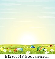 Easter Background. Eggs in Green Grass. Vector Easter Background. Eggs in Green Grass. Vector