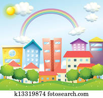 een, productief, stad, met, hoog, gebouwen