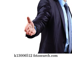 een, zakenmens, met, een, open hand, r