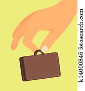 einzelfachhandel, /, hand holding, winzige, reisekoffer einzelfachhandel, /, hand holding, winzige, reisekoffer