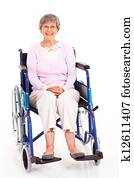 elderly woman sitting on wheelchair