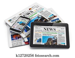 elektronu, un, avīze, media, vispārējs