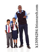 elementary school teacher and students 