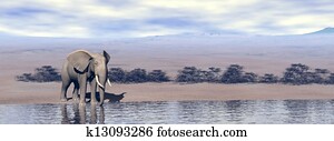 Elephant at the water - 3D render Elephant at the water - 3D render