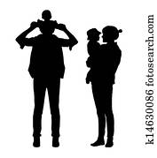 eltern, mit, a, kind, silhouetten