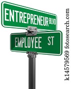 Employee Entrepreneur business decision sign Employee Entrepreneur business decision sign