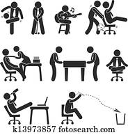 empregado, trabalhador, escritório, divertimento