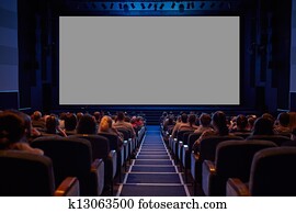 Empty cinema screen with audience. Empty cinema screen with audience.