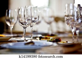 Empty glasses set in restaurant Empty glasses set in restaurant