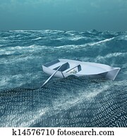 Empty rowboat afloat on binary ocean Empty rowboat afloat on binary ocean