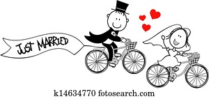 engraçado, noiva noivo, ligado, bicicletas