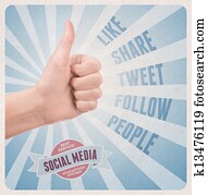 estilo retro, cartel, de, social, medios, servicio