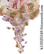 euro banknote tornado on white background euro banknote tornado on white background