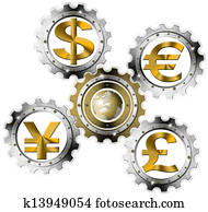 Euro Dollars Pound Yen Industrial Gears