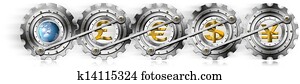 Euro Dollars Pound Yen Locomotive Gears