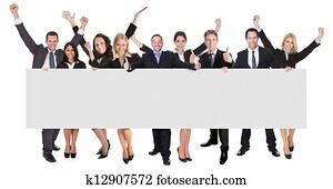 excitado, empresarios, presentación, vacío, bandera