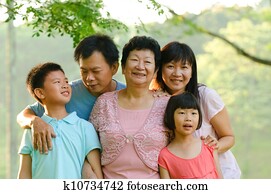 Extended family standing outdoors smiling Extended family standing outdoors smiling