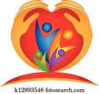 familie, hænder, og, hjerte form, logo