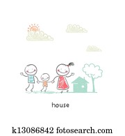 famille, et, home., illustration.