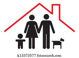 família, em, um, casa, símbolo, -, illutration