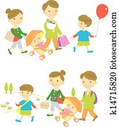 família, shopping, piquenique