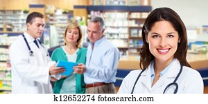 farmacêutico, com, um, sênior, par.