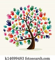 farverig, solidaritet, hånd, træ