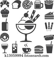 Fast food and dessert icon set. Fast food and dessert icon set.