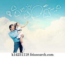 Father holding on hands daughter Father holding on hands daughter