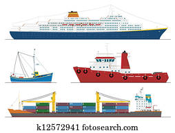 fire, isoleret, skibe