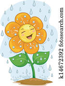 flor, mascote, sob, a, chuva