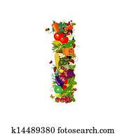 Fresh vegetables and fruits letter I