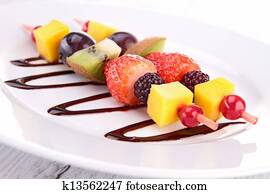 fruit skewer and chocolate sauce