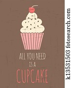 früher, cupcake, plakat früher, cupcake, plakat