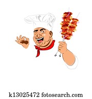 Funny Chef and delicious hot skewer Funny Chef and delicious hot skewer