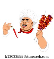 Funny Chef and delicious hot skewer Funny Chef and delicious hot skewer