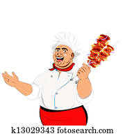 Funny Chef and skewer with cheese Funny Chef and skewer with cheese