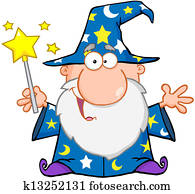Funny Wizard Waving With Magic Wand Funny Wizard Waving With Magic Wand