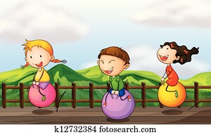 geitjes, spelend, op, de, brug