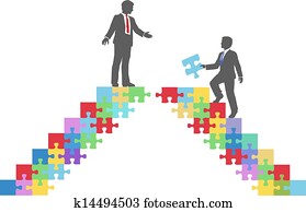 geschäftsmenschen, zusammenfuehren, verbinden, puzzel, brücke