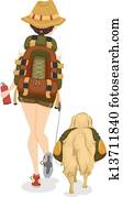 Girl and Dog Trekking or Hiking Girl and Dog Trekking or Hiking