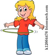 Girl exercise with hula hoop