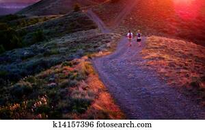 Girls Hiking on Trail Girls Hiking on Trail