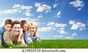 glad familie, avslapping, ved, det, park.