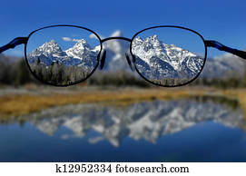 Glasses and Clear Vision of Mountains Glasses and Clear Vision of Mountains