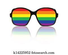 Glasses frame and gay pride flag inside with reflection. Glasses frame and gay pride flag inside with reflection.